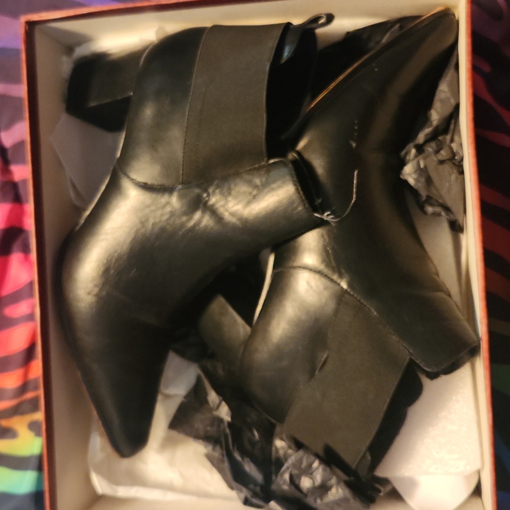 Black leather booties